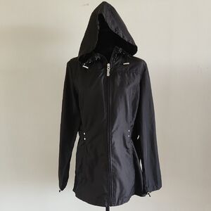Jones New York Black Utility Jacket with Hood and Zipper